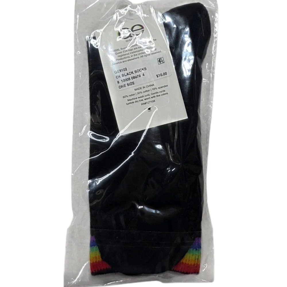 Queer Eye Socks Unisex OS Black Rainbow Pride Crew Ribbed NWT